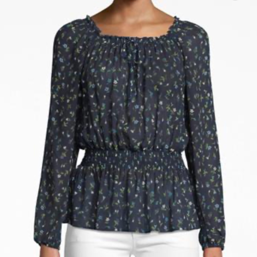 Nicole Miller Navy Floral Blouse